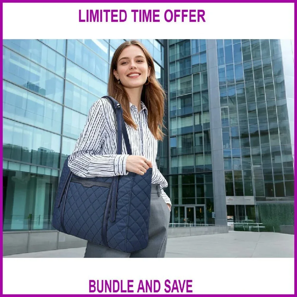 Quilted Puffer Laptop Tote Bag, 15.6+ Inch, Water-Resistant, Travel-Ready